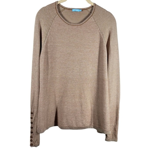 J. McLaughlin Jamey Sweater Women's Medium Brown Stripe Cotton Modal Lightweight - Picture 1 of 9